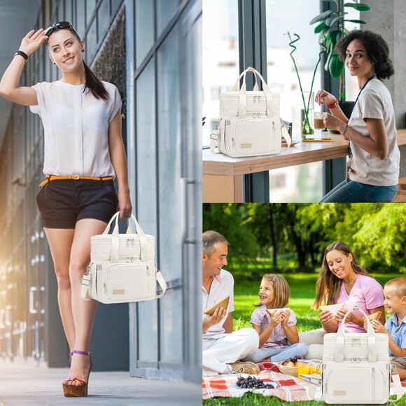 Double Deck Insulated Lunch Box for Men & Women, Leakproof Tote (White) - Picture 6 of 8